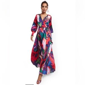 NEW YORK & COMPANY PURPLE FAUX WRAP MAXI DRESS XS